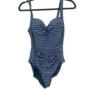 Niptuck Swim Womens Pinup Style One Piece Swimsuit 10 Striped Sweetheart Neck